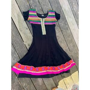 dress embroidered cotton boho black pink orange